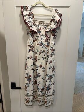 Tuckernuck White Floral Ruffle-Trim Midi Dress